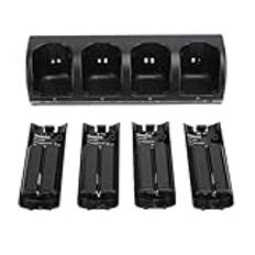 Fjärrladdningsstation för Wii, 4-portars Wii-Laddningsstation med 4 Uppladdningsbara Batterier för Wii, 4-portars Laddningsstation med USB-kabel för Laddningsstation för (Svart)