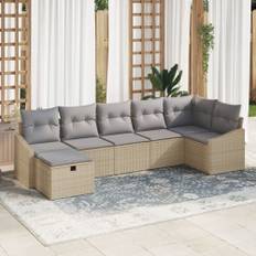 7 Delars Trädgårdsoffagrupp med Kuddar Beige Poly Rattan