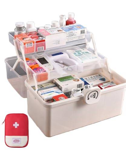 EURXLQ Vit Medicinlåda i 3 nivåer,34×19×22 cm Multifunktionell Förvaringslåda,Medicinskåp Med Förvaringsväska,Medicinskåp,verktygslåda,Aorteringslåda,Fiskeredskapslåda,Organiseringslåda
