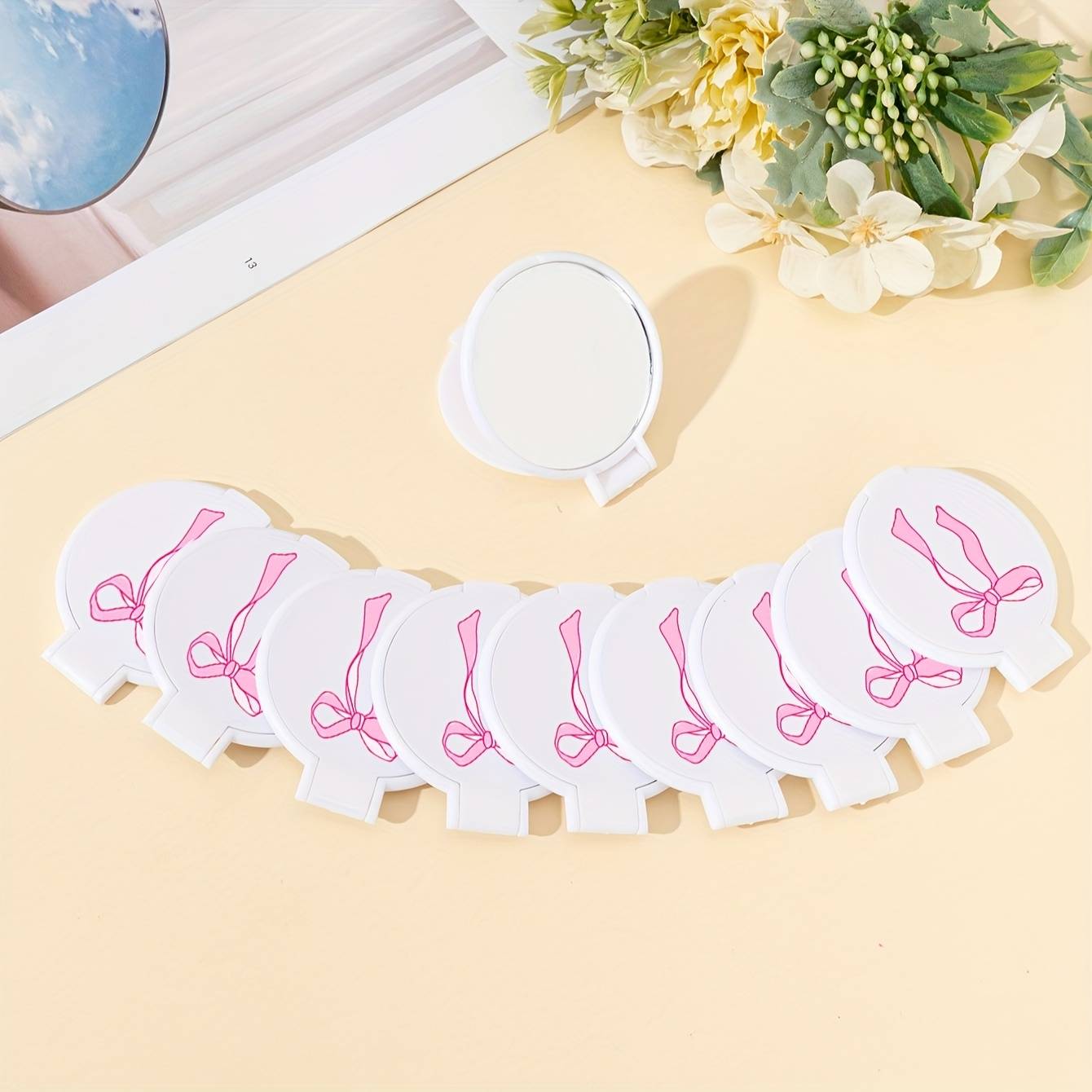 TEMU 5pcs/10pcs/50pcs Folding Small Round Mirrors, Portable Makeup Mirrors For Bags, Essential Pocket Mirrors For Travel, Cute Dormitory Vanity Mirrors For Students