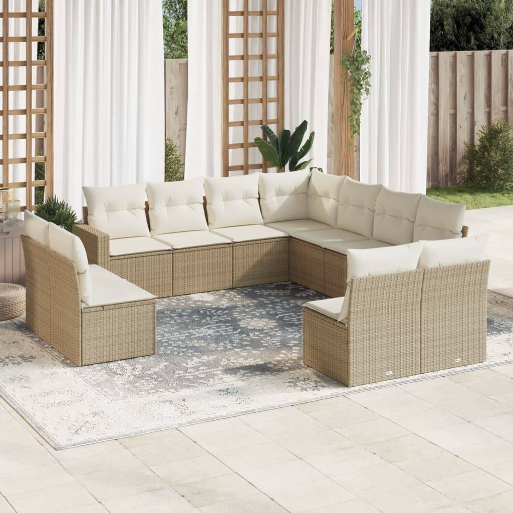 Sofasæt Til Haven 11 Dele Med Hynder Polyrattan - beige og cremefarvet / Uden bord