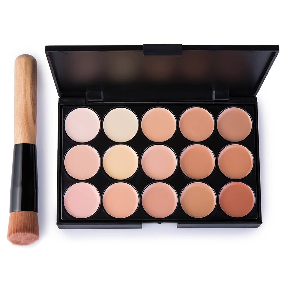 Popfeel 15-color Concealer Set With Makeup Brushes, Moisturizing, Creamy Texture, Concealer And Contour 2-in-1, Suitable For Face And Body, Must-have For Makeup Beginners