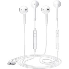 2-pak - Apple Earbuds med Lightning-stik [Apple MFi-certificeret] iPhone-hovedtelefoner (indbygget mikrofon og lydstyrkekontrol) Støjreducerende hovedtelefoner