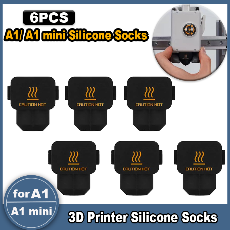 6pcs A1/A1 Mini Silicone Socks, Hotend Silicone Socks of Heating Block Silicone Cover for Bambu Lab A1/A1 Mini 3D Printer Parts
