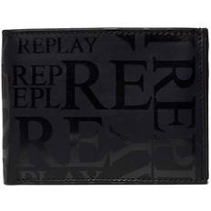 Replay Mens Wallet In Black Leather Multi Logo - ONE SIZE / Black