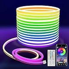 MMEEVT LED-list 10 m – RGB, IP67 vattentät, flexibel neon LED-list med fjärrkontroll och app-styrning, neon LED-band med timer och musiksynk,led strip med nätadapter. (10M)