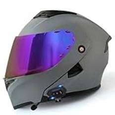 ZXJDP Bluetooth Modular Helface Motorcykelhjälm, DOT/ECE-godkänd Dual Visir Flip Up Motorcykelhjälm, Cool All Season Street Bike Scooter Jet-hjälm för män kvinnor,Cement gray 3,S