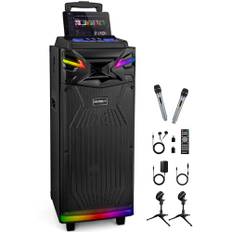DSP Bluetooth Karaoke Maschine mit 2 Mikrofonen, 2 × 10" woofer Tragbare PA-Anlage Erwachsene & Kinder, musikbox USB-C Aufnahme Soundeffekten/DJ Lichter/FM Unterstützung TV/Projektor GTSK210-1