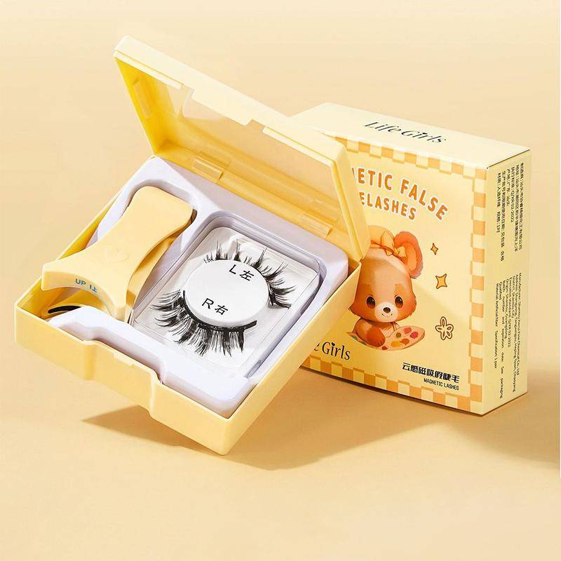 Hett Magnetiska Ögonfransar Set 1 Par Återanvändbara Inget Lim Behövs Lösögonfransar Med Magnetisk Pincett Lockiga Falska Fransar Sminkverktyg beige