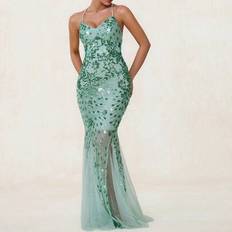 Kvinnors Halter Neck Glitter Fisk Svans Fåll Aftonklänning Elegant formell balklänning för bröllopsgäst, för examen, middag för festkläder - Grön - L,M,S,XL,XS