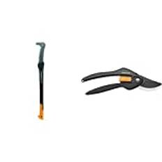 Fiskars lange Machete, Länge 94,5cm, Antihaftbeschichtet, Gehärtete Stahlklinge/Glasfaserverstärkter Kunststoffgriff & Bypass-Gartenschere für frische Äste und Zweige, Hochwertige Stahl-Klingen, 20cm