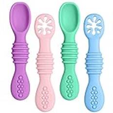 Vicloon Baby Learning Spoon Silikon, 4-delad start grötsked sats, BPA-fri, matsked och barnsjukdomar för spädbarn och småbarn från 4 månader - Flerfärgad