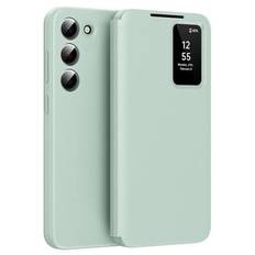 Samsung Galaxy S22 5G Smart Clear View Flip etui med kortplads - Lysegrøn