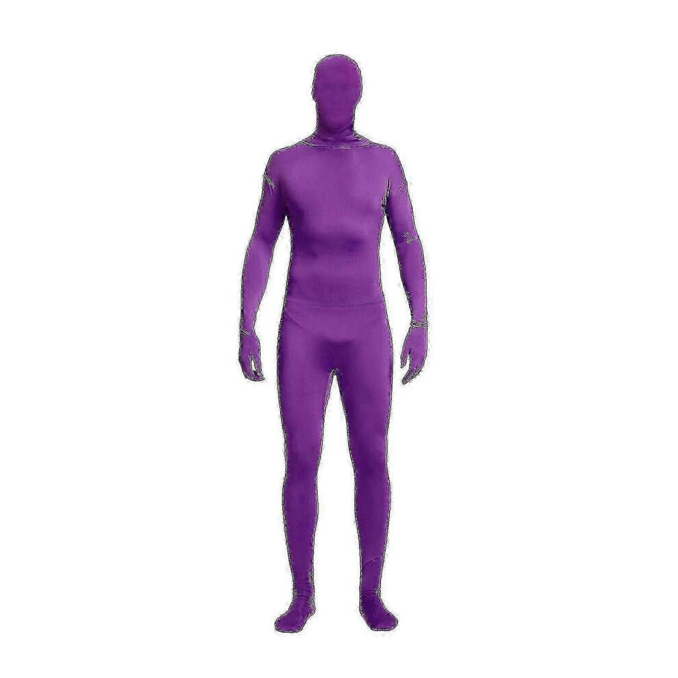 (160CM, Purple) Full Bodysuit Unisex Adult Costume Hood Spandex Stretch Unitard Body Suit