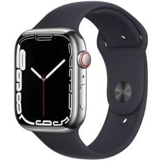 Apple Watch Series 7 Rostfritt stål 45 mm (2021) | GPS + Cellular | silver | Sportband Midnatt