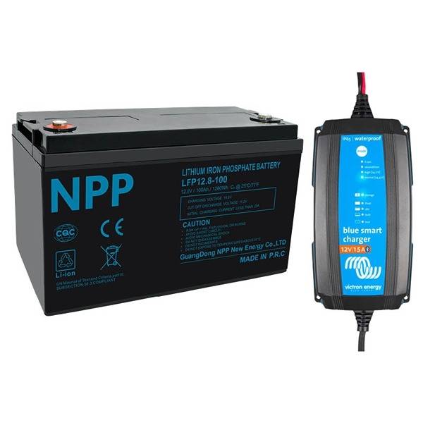 NPP Power 100Ah Lithium pakkeløsning med Bluetooth + IP65 12/15 lader.