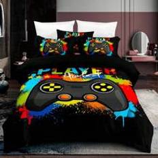 3pcs Black 3D Gamepad Pattern Duvet Cover Set, Modern Fabric Bedding Set For Home Gaming Bedding SetÂFor GamerÂDuvet Cover Set 3 Pieces Gamepad Game - Black - Multi-size