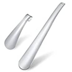 2 stycken skohorn metall långt och kort set, skohorn rostfritt stål (30 cm + 14 cm), för människor som böjer sig dåligt, seniorer, barn, skohorn