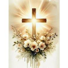 Bomclap Christian Cross Diamond Painting 5D Jesus DIY Rund Full Drill - Religiøs Vægdekoration 30x40 cm