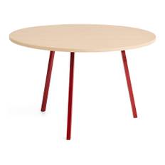 HAY - Loop Stand Table Round Maroon red powder coated steel frame Ø120 x H74 Clear lacquered oak tabletop Water-based lacquered oak edge - Spiseborde - Leif Jørgensen - RØD - Metal/Træ