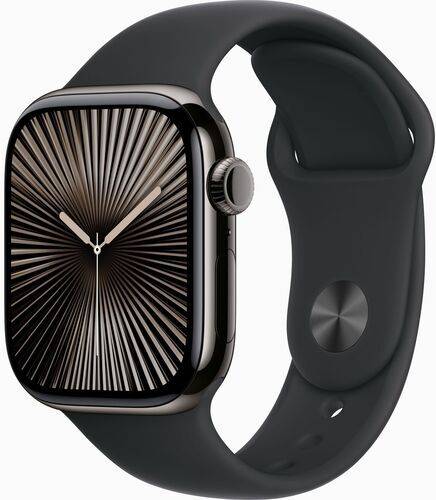 Apple Watch Series 10 Titanium 42 mm (2024) | GPS + Cellular | skifer | Sportsrem S/M | sort