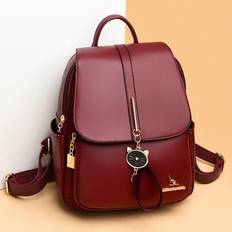 Soft Leather Backpack For Women 2024 High Quality Casual Bagpack School Bags For Teenager Girls Large Capacity Mochilas Rucksack - Red