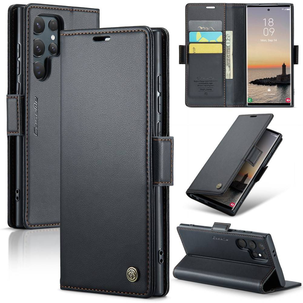 CaseMe Samsung Galaxy S25 Ultra Slimmat RFID-plånboksfodral, Svart
