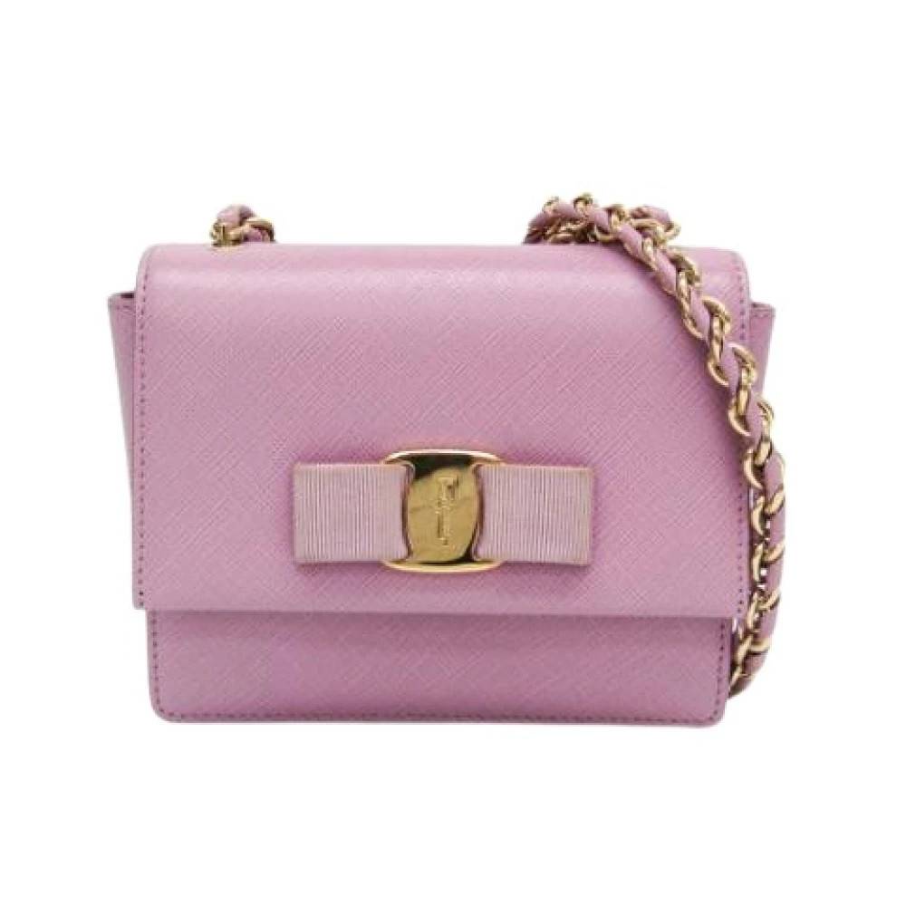Salvatore Ferragamo Pre-owned Pre-owned Læder Skuldertaske - Vintage - Dame - Lilla - ONE SIZE - Uld