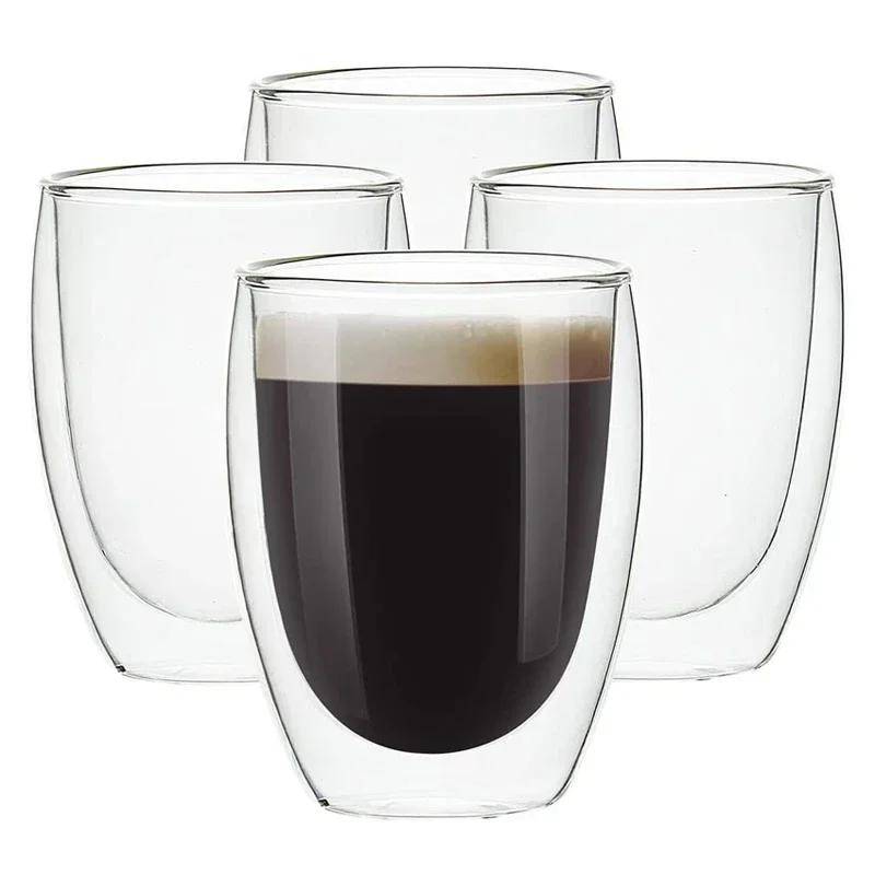 4 st 350 ml dubbelväggig glasmugg Isolerad kaffemugg Te-mugg Vattenmuggar för drycker Mjölk Juice Latte Kaffemuggar Dricksaker gray