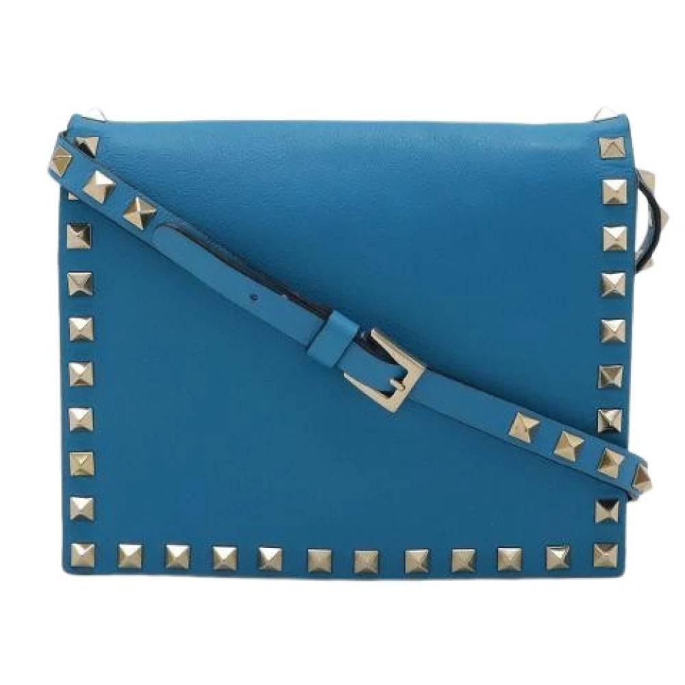 Valentino Vintage Pre-owned Leather Rockstud 2Way Skuldertaske - Vintage - Dame - Blå - ONE SIZE - Uld