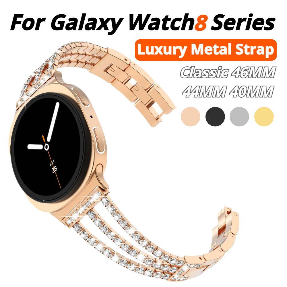Diamantarmband för Samsung Galaxy Watch8 44mm 40mm Lyxigt Metallarmband för Damer för Samsung Galaxy 8 Classic 46mm Correa svart