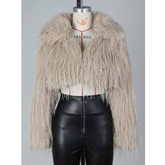 Fringed FauxFurCropped Coat V-neck Winter Jacket For Women 2025