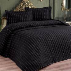 Dublin Quilted Bedspread Set 4pcs, Coverlet 250x260, Pillowcase 50x70, Double Size, Black