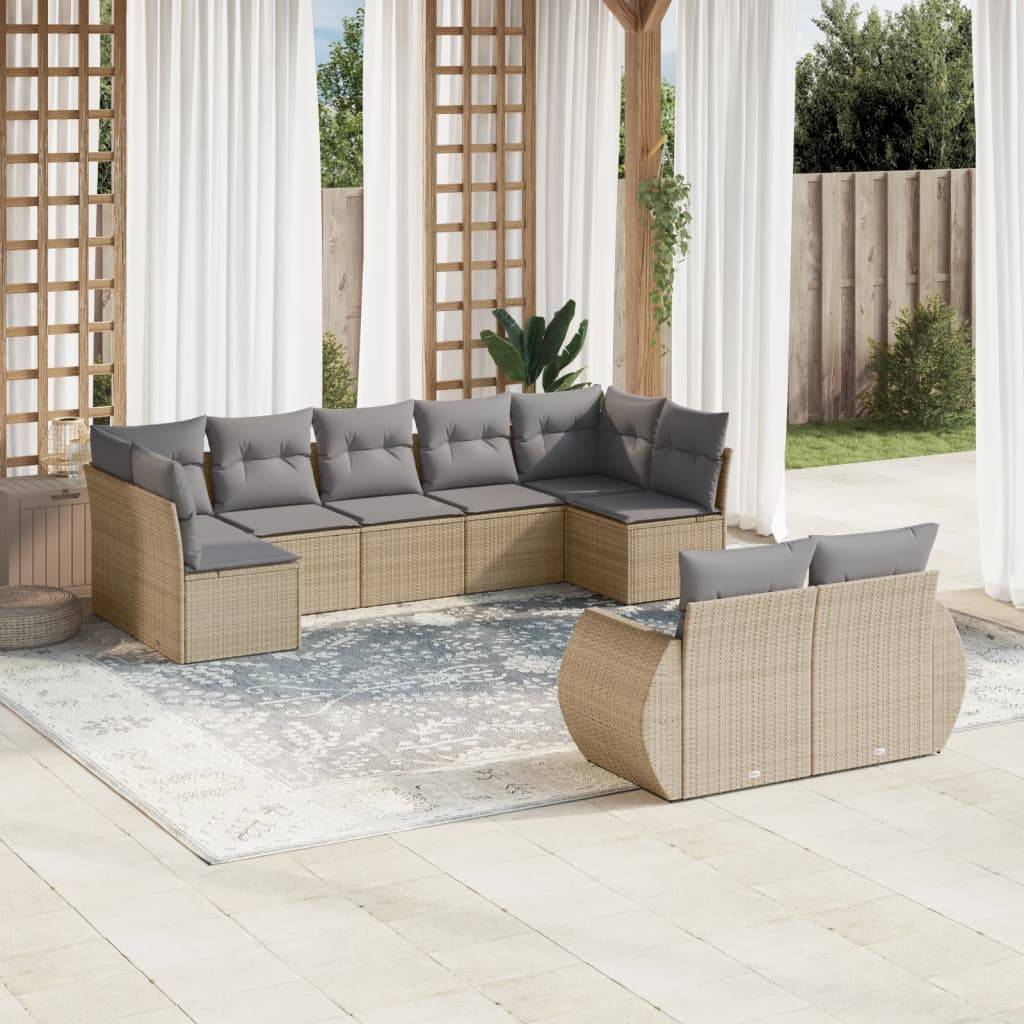 Sofasæt Til Haven 10 Dele Med Hynder Polyrattan - beige og lysegrå / Uden bord