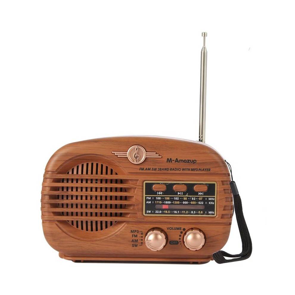 Retro Radio, Portable Radio AM FM Transistor Battery Operated Radio USB Music Player Wooden