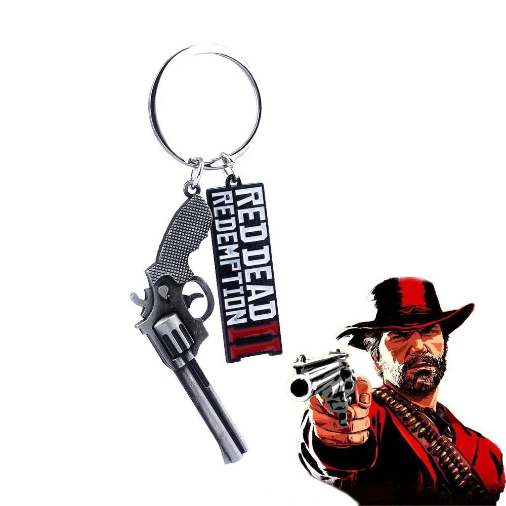 Spel RDR2 Arthur Morgan Revolver Nyckelring Red Dead Redemption 2 Nyckelring Hänge Gåva till Fans Cosplay För Män Kvinnor Ryggsäck Smycken white