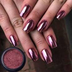 1st Rose Gold Magic Mirror Chrome Nail Powder Holografisk Laser Nail Powder Pigment, Shinny Glitter Nail Art Dust Nail Powder med dubbla ändar ögonsku - Rosa Guld