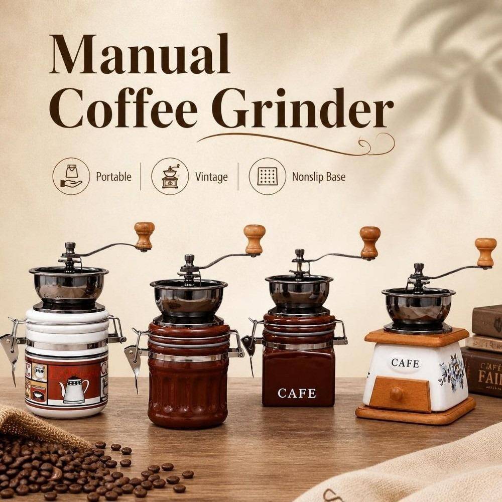 Keramisk Manuell Kaffekvarn Vintage Handvevskvarn Kaffebönskvarn Resa