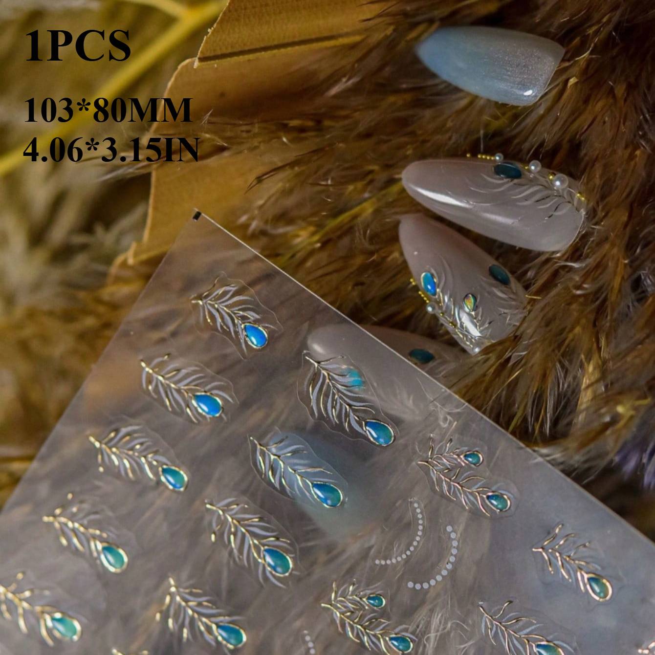 1pc 5d Nail Stickers Featuring Beautiful Blue Sparrow Feather Wings, Peacock Designs, Jelly Stars, And Self-adhesive Nail Art Decals