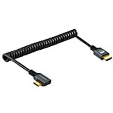 Twozoh Vänster vinklad lindad Mini HDMI till HDMI-kabel, 90° graders Mini HDMI till HDMI spiralkabel stöder 3D/4K 1080P sträckt längd till 1,5M