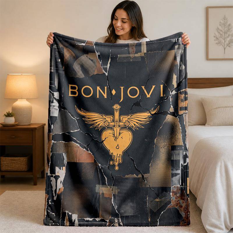 Bon Jovi Print Flannel Blanket Cozy Lightweight Plush Throw Blanket For Bed Sofa Household Use