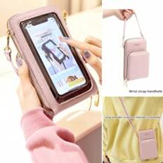 Women's Crossbody Bag Touch Screen Mobile Phone Bag With Wrist Strap And Adjustable Shoulder Strap Letter Graphic Phone Wallet With Card Slot & ID Window Zipper Wallet For Credit Card/ ID Card/ Money/ Cash Business Casual Handbag Shoulder Bags Phone Case Lightweight Portable Pink Purse ,Gifts IPhone Bag Pouch Phone