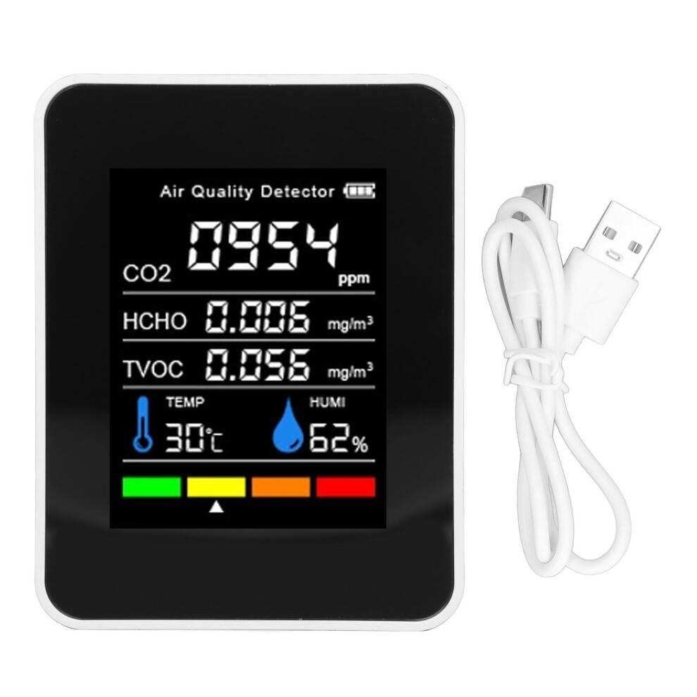 Hcho-detektion Luftkvalitetstester 5-i-1 bærbar smart indendørs monitor til CO2-detektion TVOC-detektion Temperaturovervågning