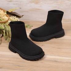 1 par svarta elastiska barnstövlar, enfärgat tygmaterial, slip-on elastisk design, lämplig för 3-12 år gamla pojkar och flickor, vardagliga moderiktig (EUR34,EUR35,EUR36,EUR26,EUR27,EUR28,EUR29,EUR30,EUR31,EUR32,EUR33)