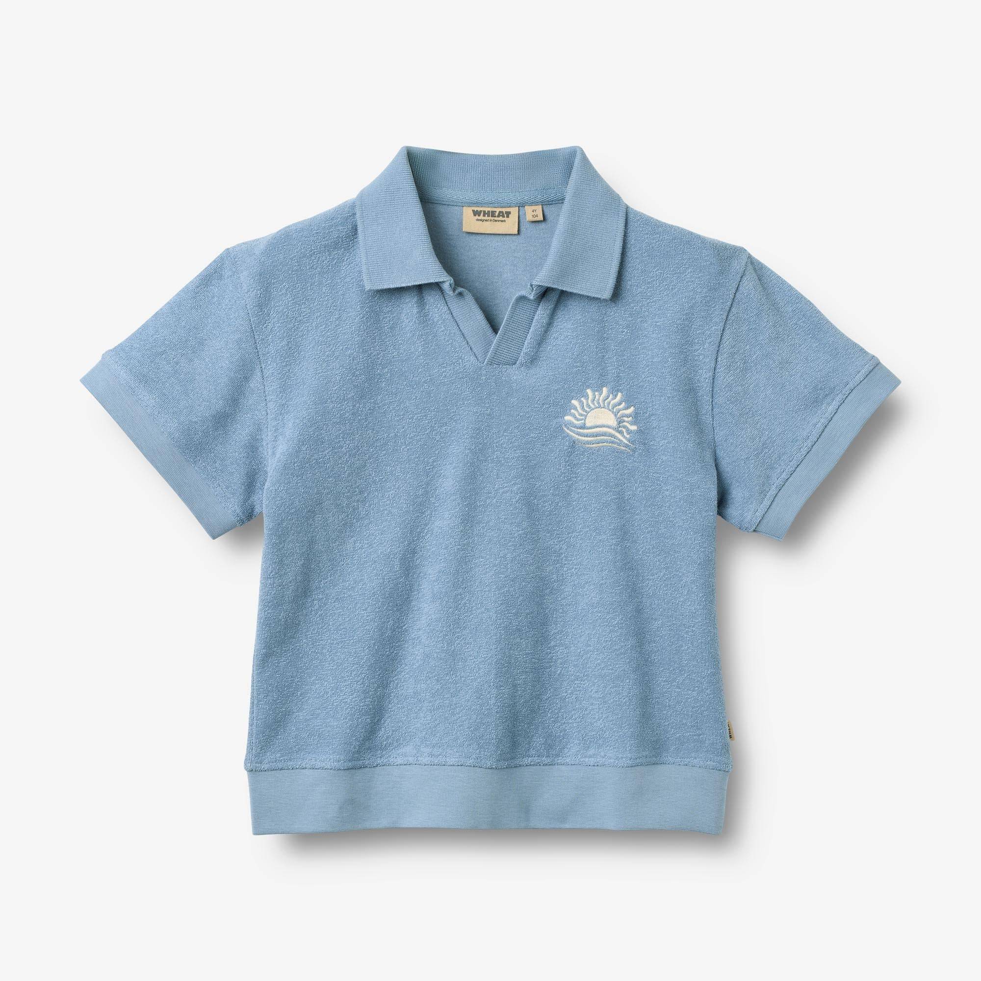 WHEAT® - Kortærmet Polo T-Shirt Marlo - faded denim - Str 116.