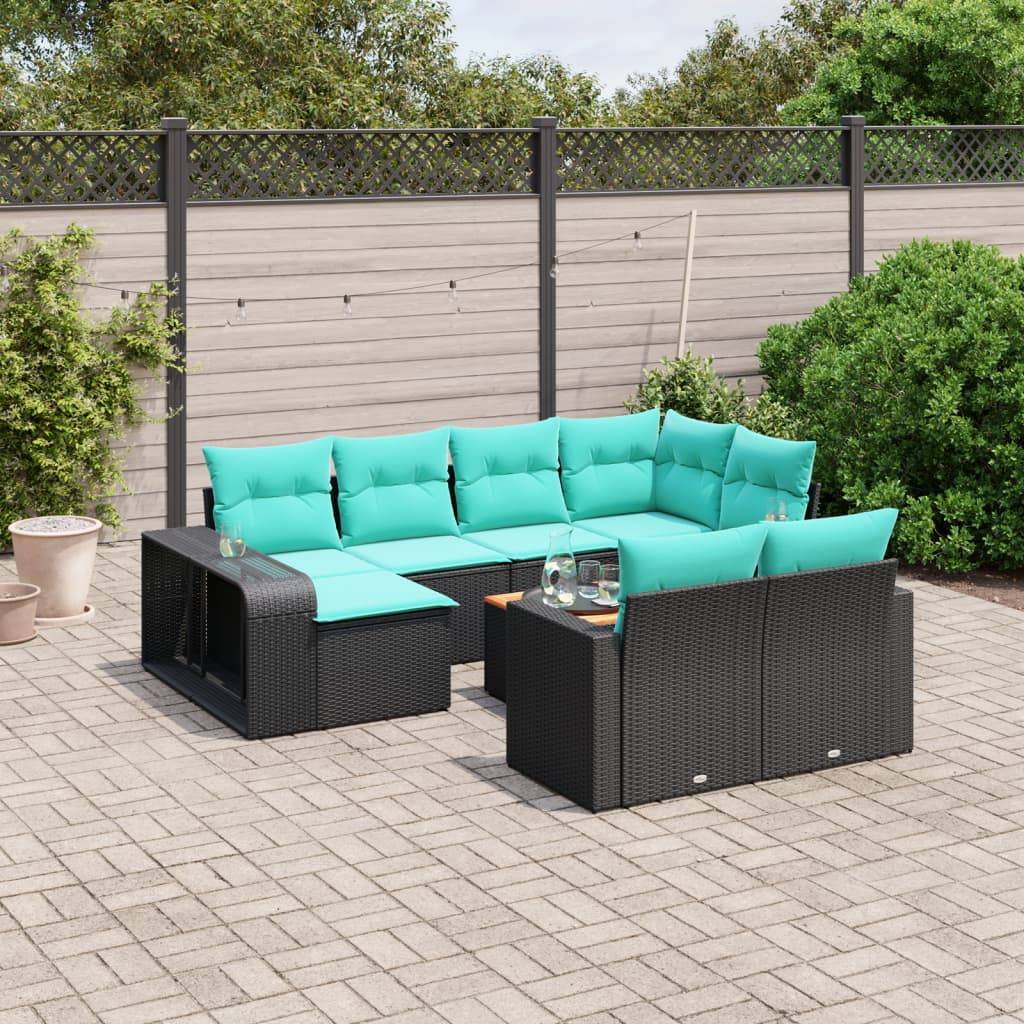 vidaXL 11-delt havesofasæt med hynder sort polyrattan