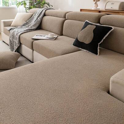 1 st enfärgat plyschsofföverdrag, elastiskt runtom, varm och bekväm, minimalistisk inredningsstil, husdjursvänlig, halkfri, tvättbar, lämplig för vard - Kaki (Singel Set,2 Sits,3 Sits,4 Sits,Ryggöverdrag till soffa,L-formad)