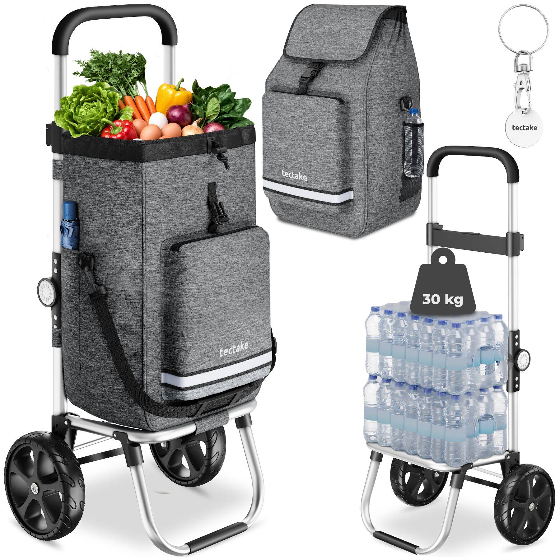 Inköpsvagn Shopper, 3-i-1, hopfällbar, med kylväska - grå