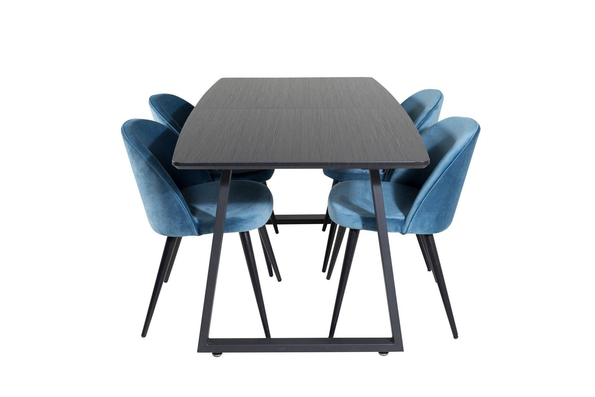 Venture Home Inca Matgrupp Förlängningsbar 160 cm Rektangulär med 4 Velvet stolar - Matgrupper Svart,Blå Trä