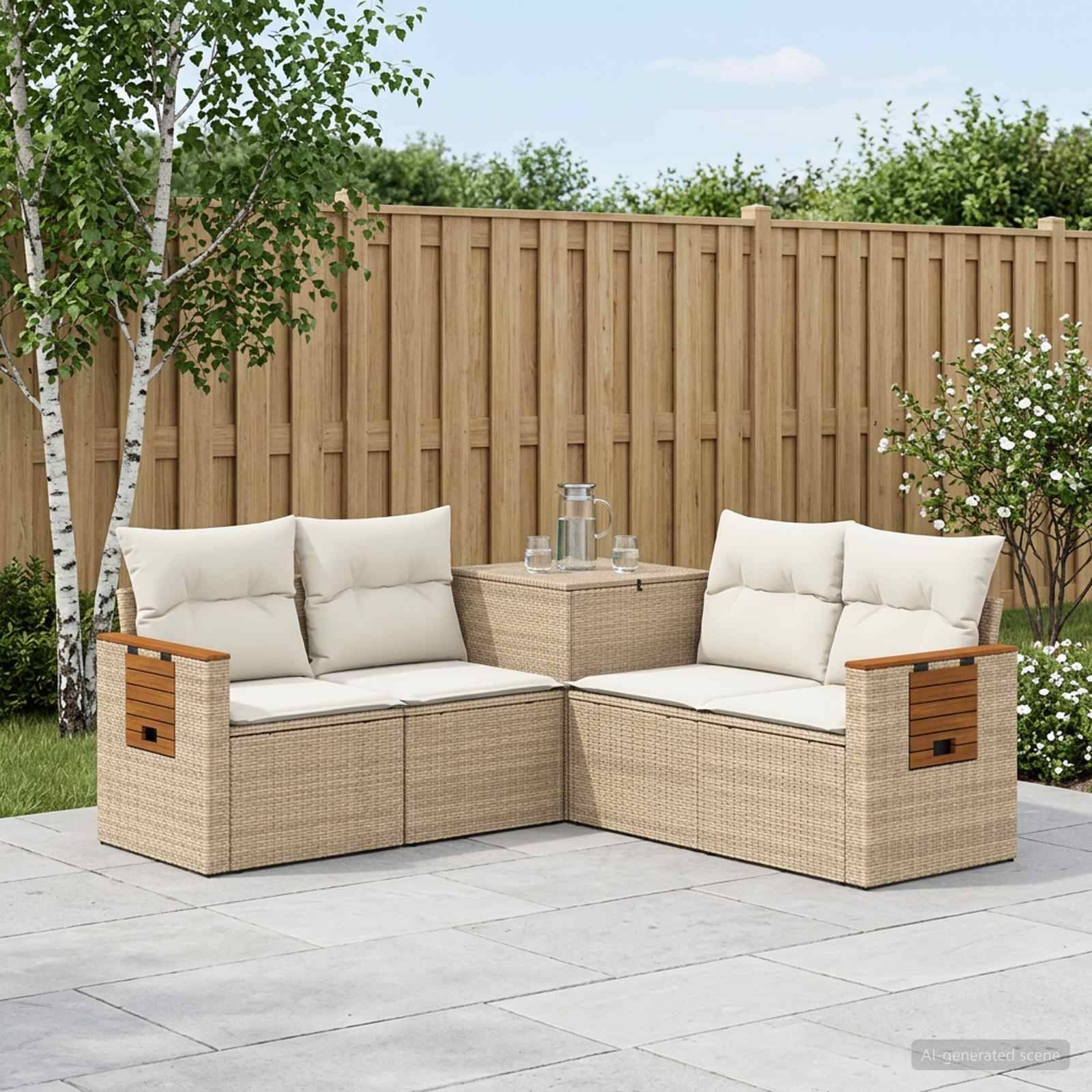 vidaXL Soffset 5 st Beige och krämvit Poly Rattan och stål